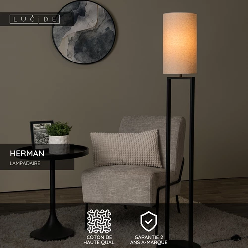 Lucide HERMAN - Lampadaire - Ø 26 cm - 1xE27 - Crème - USP